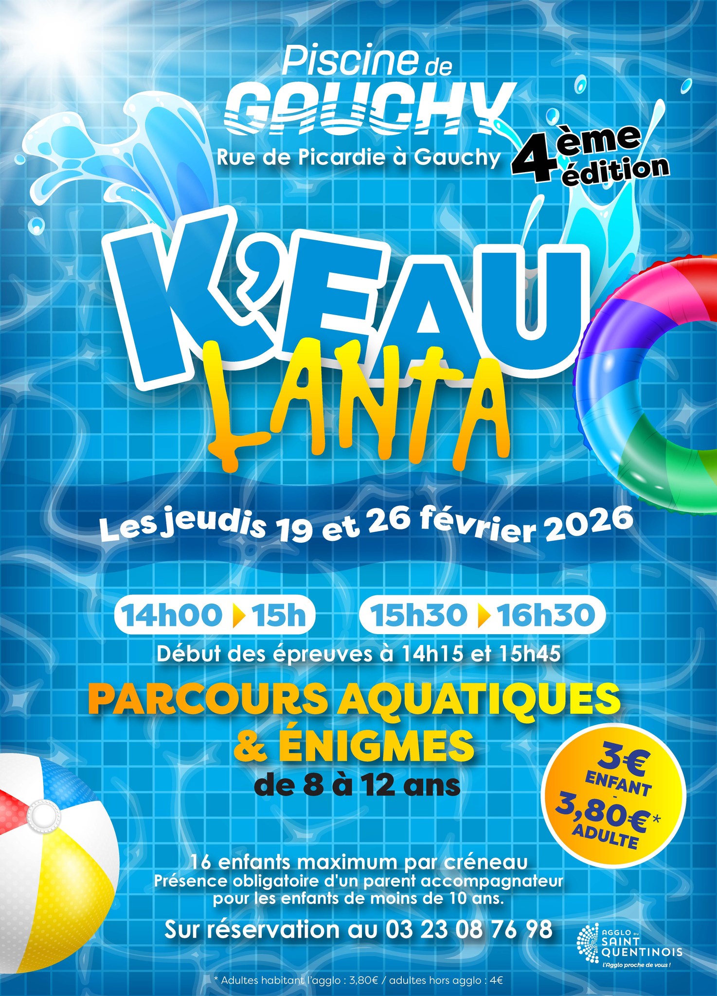 Parcours Aquatique K&rsquo;eau Lanta à la piscine de Gauchy