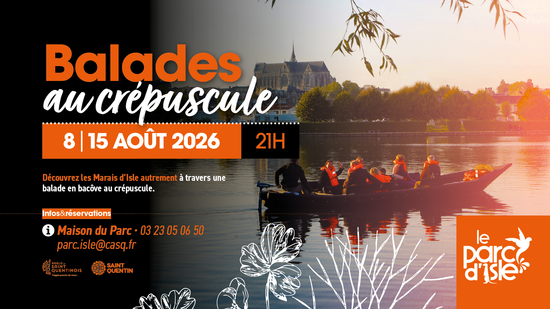 Balades en bâcove au crépuscule dans les marais d&rsquo;Isle à Saint-Quentin