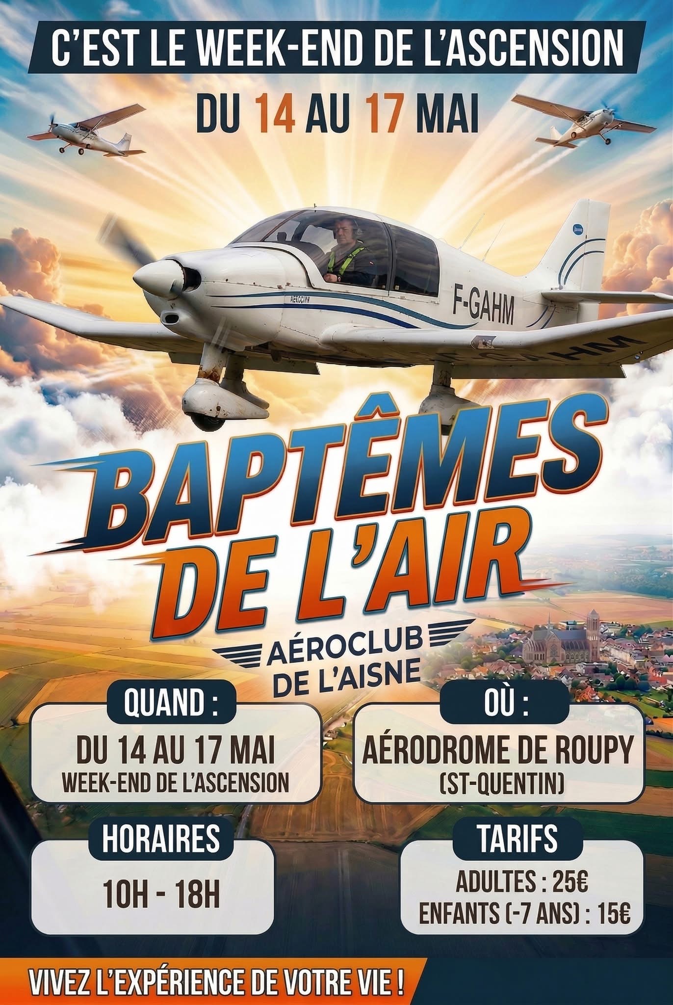 Grand week-end « Baptêmes de l&rsquo;air » à l&rsquo;aérodrome Saint-Quentin / Roupy / Fontaine les Clercs