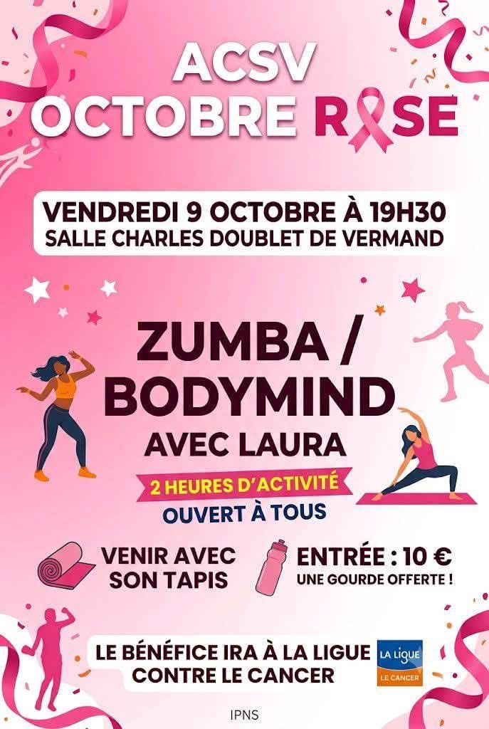 Octobre rose 2026 : Soirée Zumba et bodymind à Vermand
