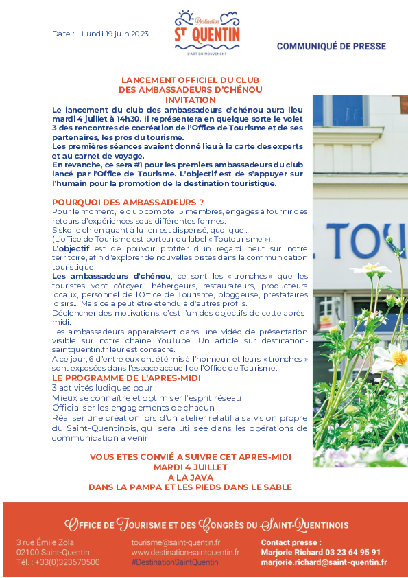 Lancement club ambassadeurs 4 juillet - Office de tourisme du Saint-Quentinois