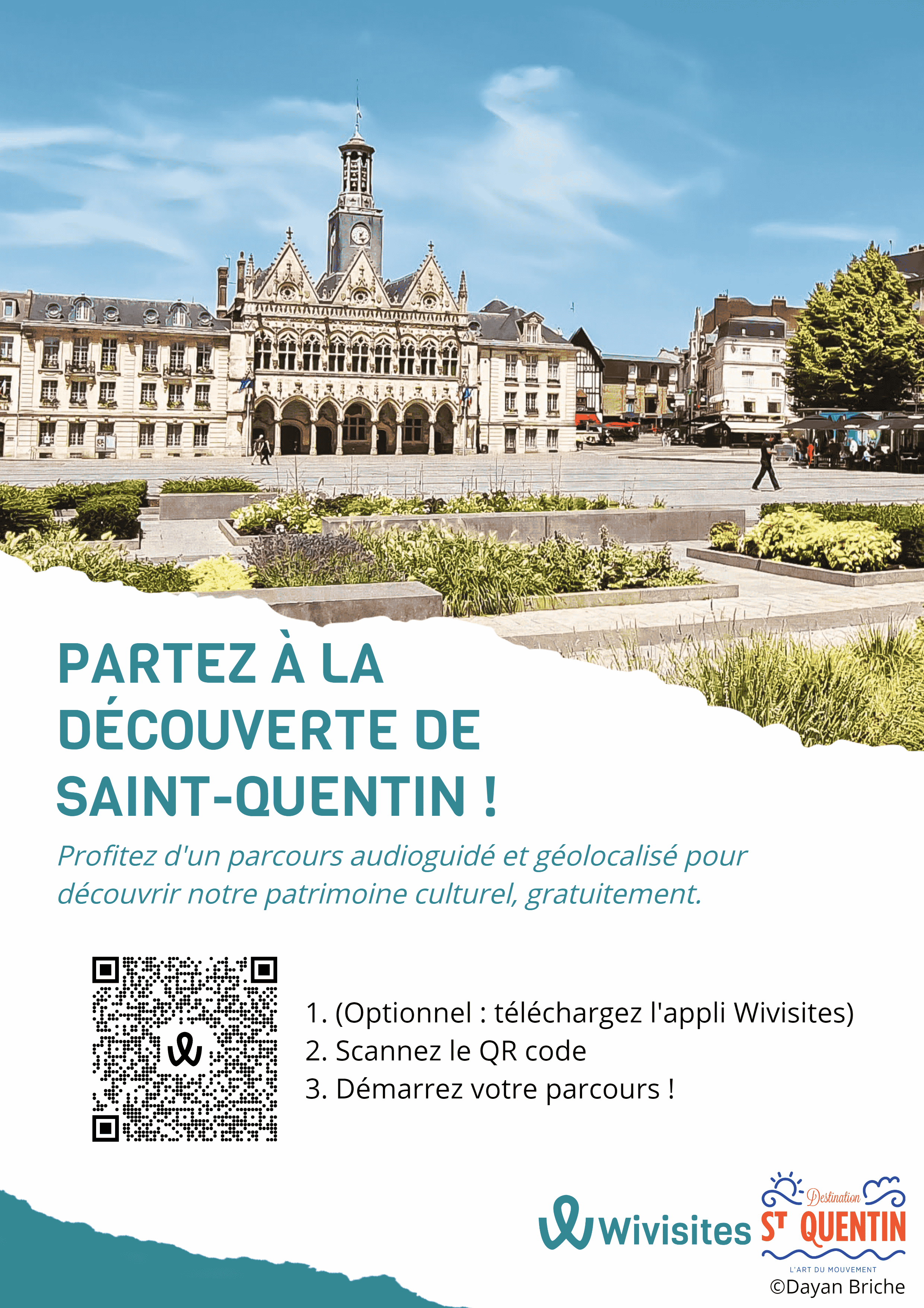 affiche avec hotel de ville en photo et un qr code