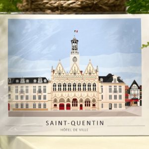 Linogravures Art Déco Lilie la lune 5 Affichette - Hôtel de ville ciel bleu